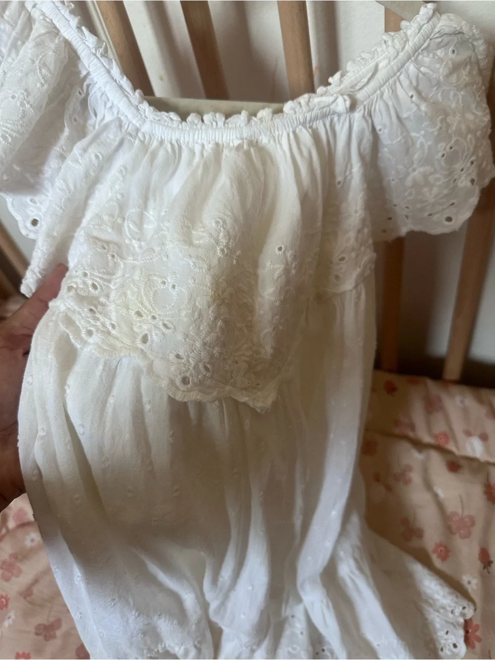 Zara White Eyelet Off-Shoulder Kids Dress